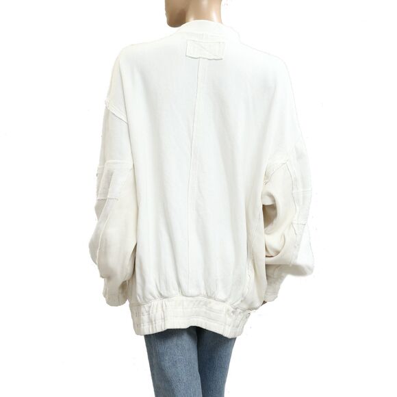 Free People Lou Moto Zip Jacket Sweatshirt Top Oversized Long Sleeve M 282854 - Picture 7 of 9